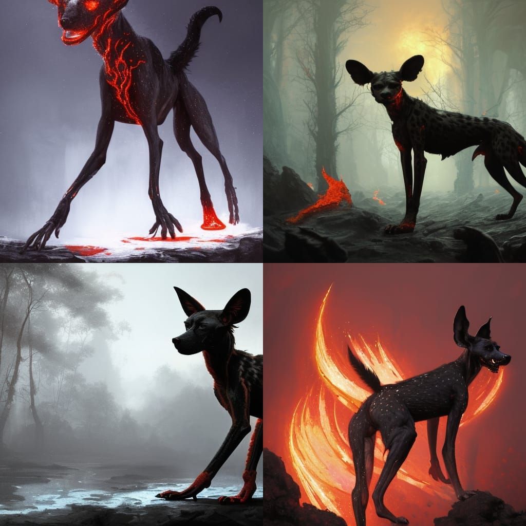 Dark Fantasy Hellhound Goddess with Lava Skin, Artstation-In...