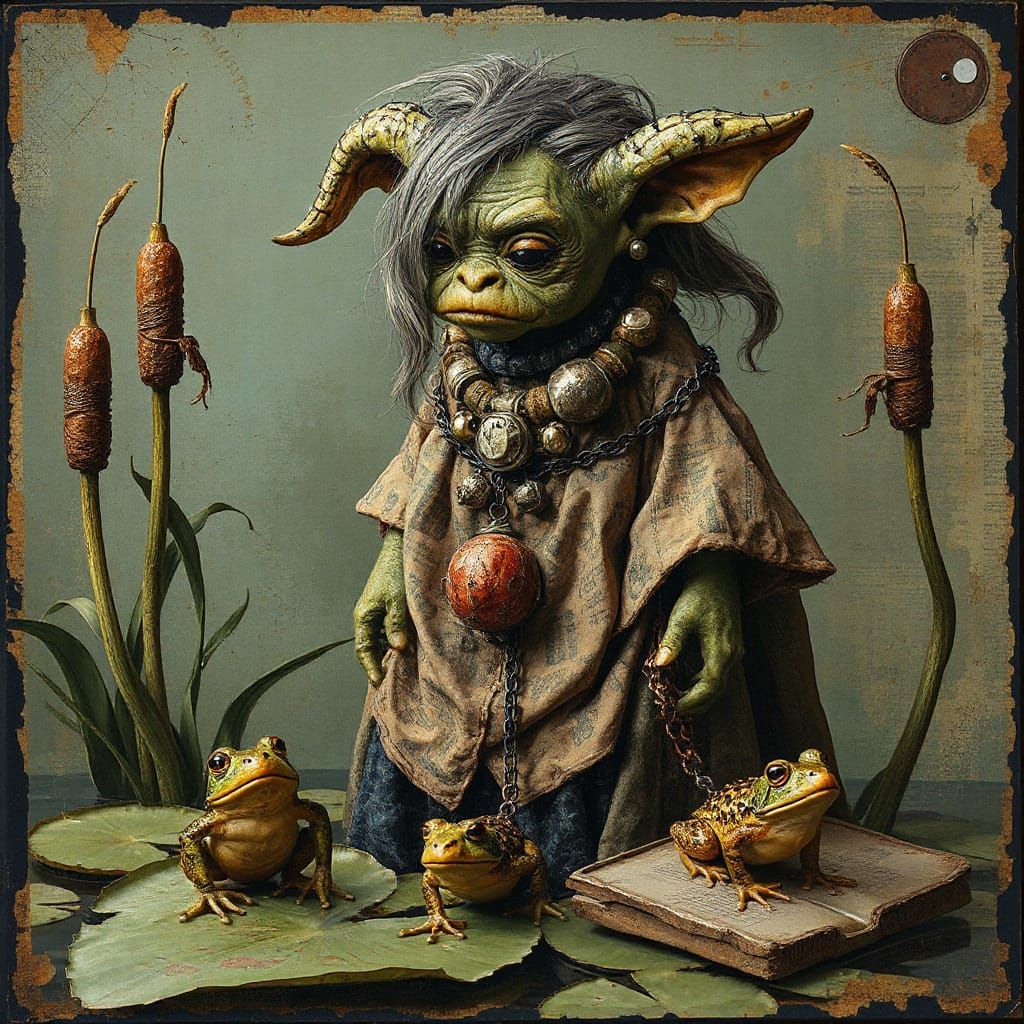 Troll Mistress with Frogs in Glitchcore Mixed Media