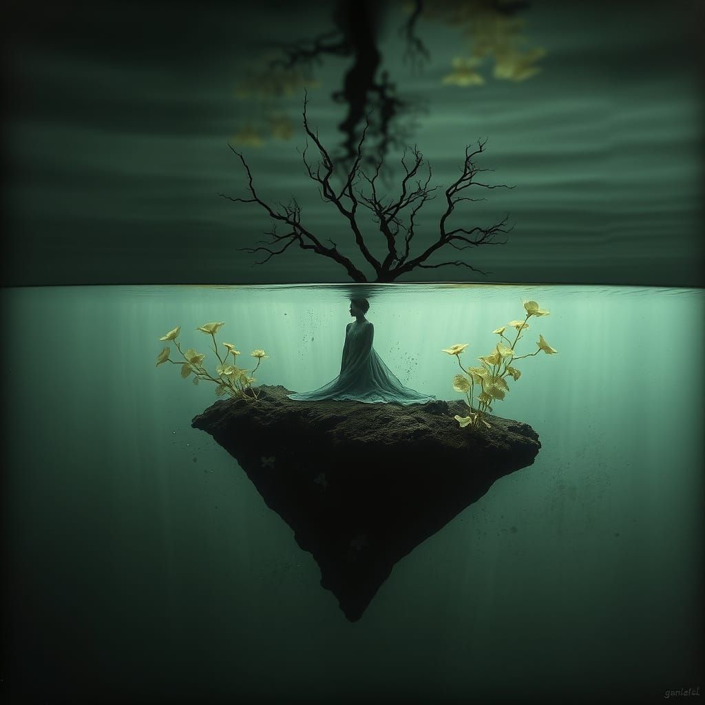 Ethereal Portrait of a Mystic Floating Amidst an Underwater ...