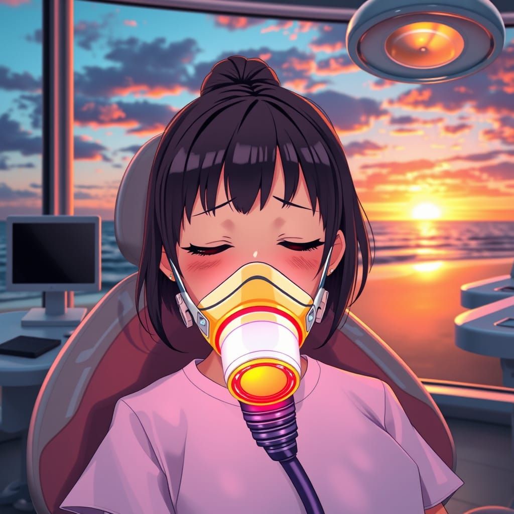 Hyperrealistic Anime Scene: Futuristic Dental Sunset