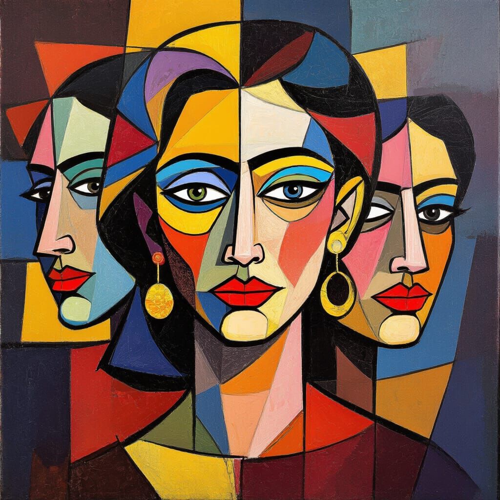 Abstract Women's Faces in Picasso Cubist Style