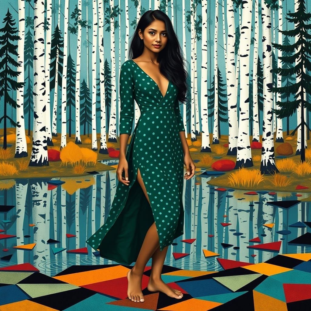 Nagaland Woman in Dreamlike Forest, Artistic Illustration