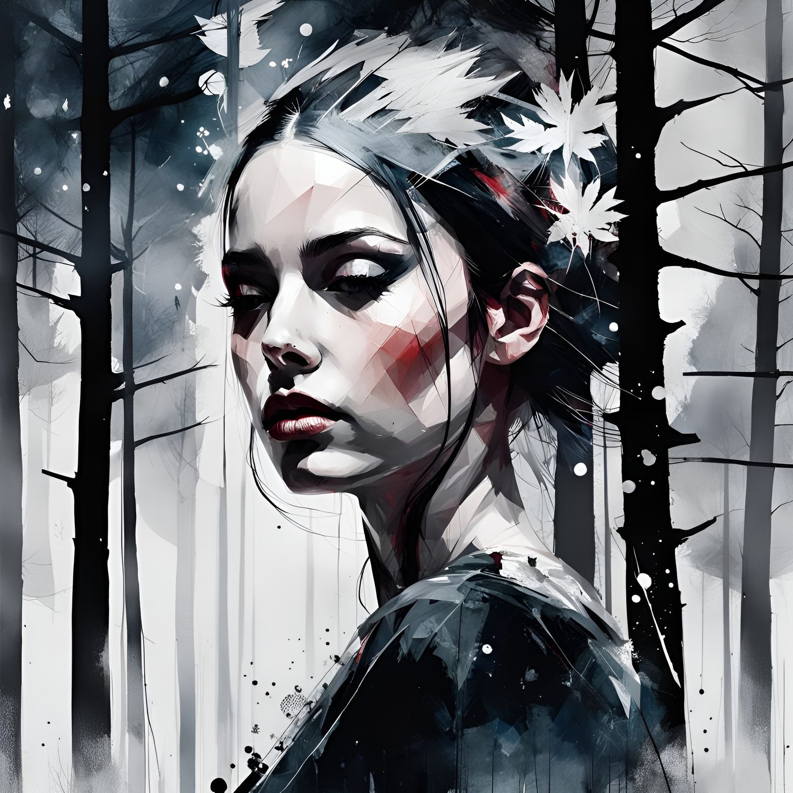 Ballerina in Winter Woods Double Exposure Portrait