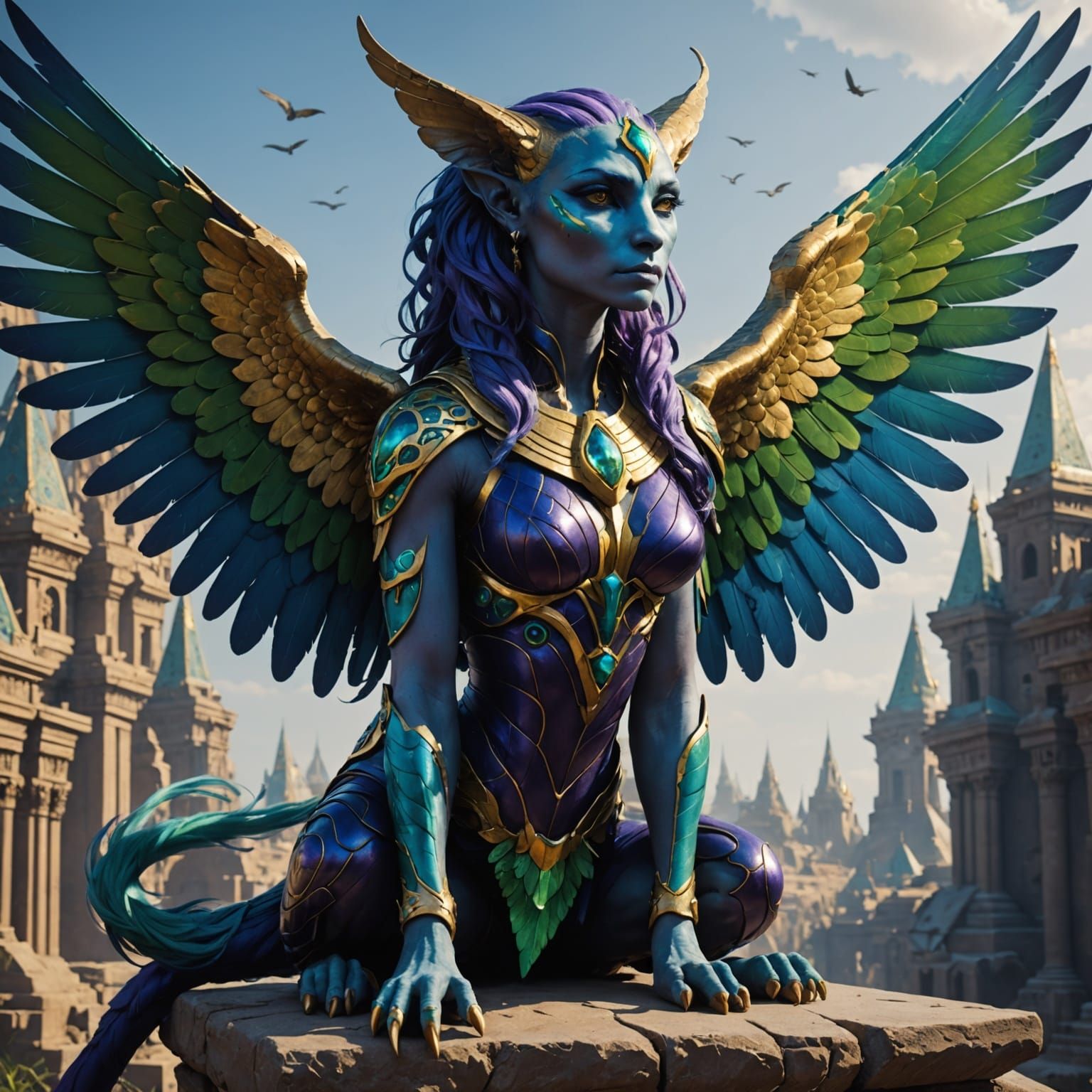 Ethereal Dark Fantasy Sphinx in Vibrant Colors
