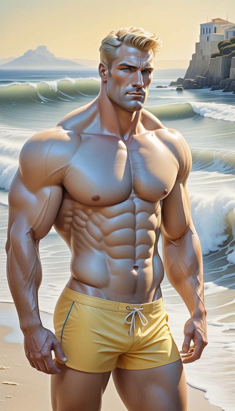 Neoclassical Refined Male Form on Beach at Sunrise
