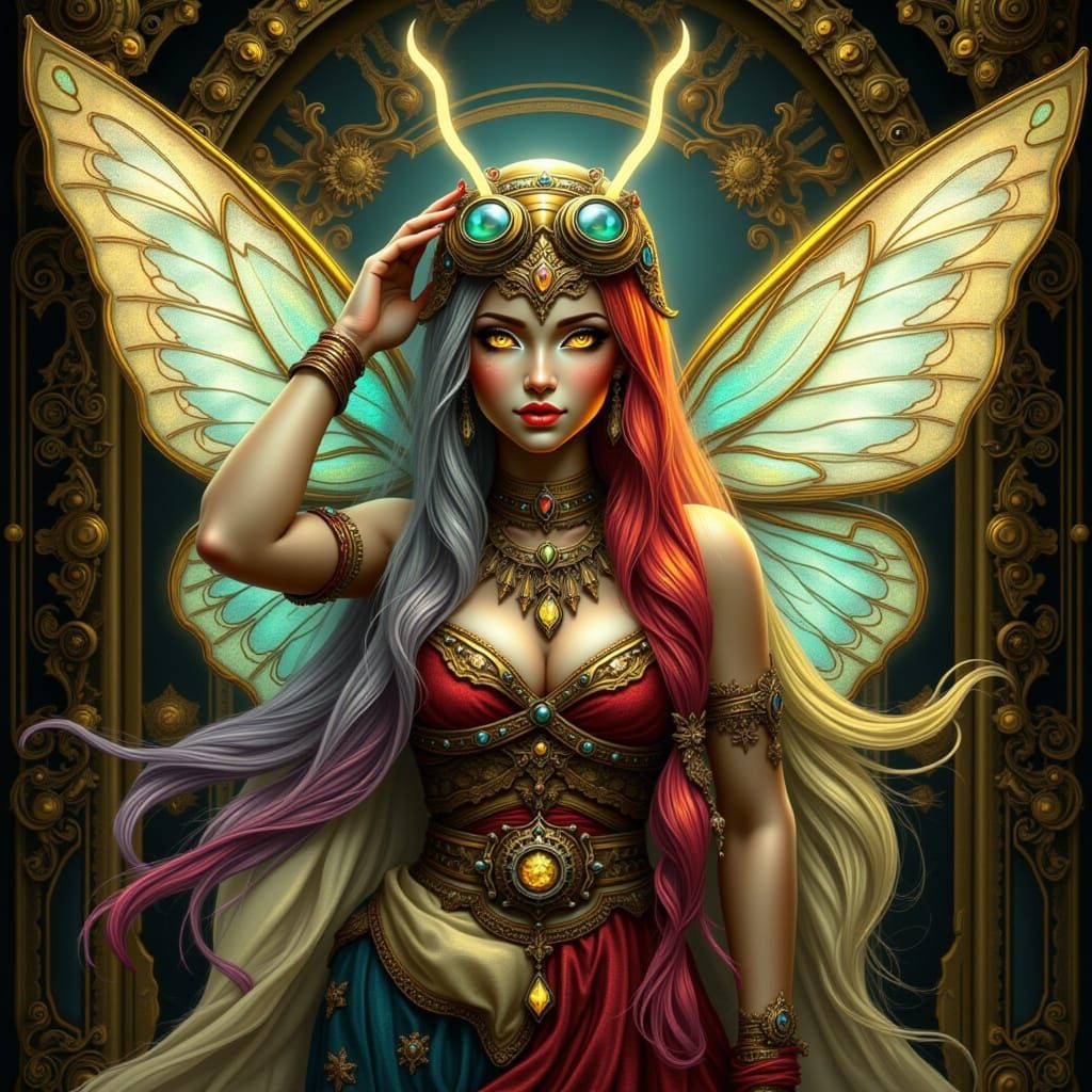 Butterfly Mechanic in Steampunk Style with Brass Machinery
