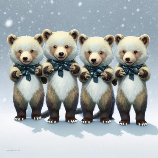 Anime Bears Engage in Whimsical Conversation with Snowy Squi...