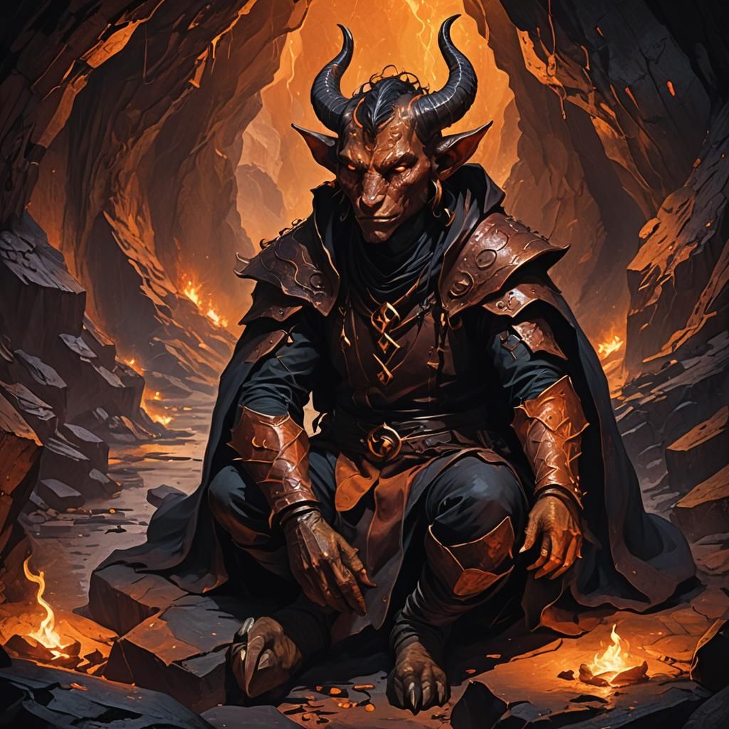 Tiefling in Candlelit Cave