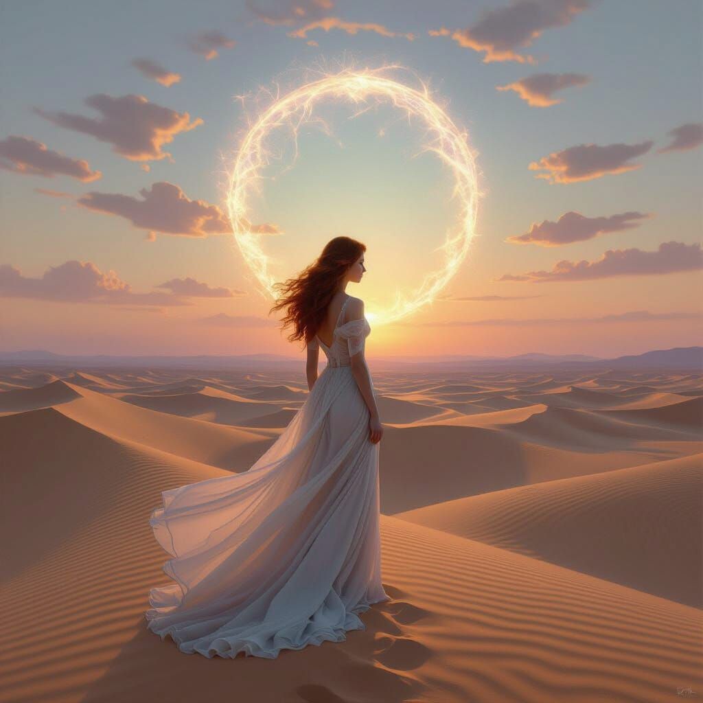 Ethereal Desert Portal: Renaissance-Inspired Painting