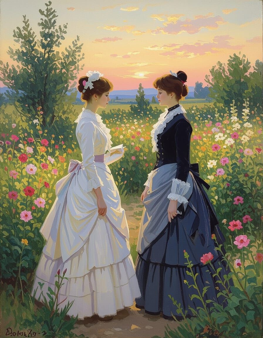 19th Century Poetesses in Bloom: Impressionist Garden Sunset