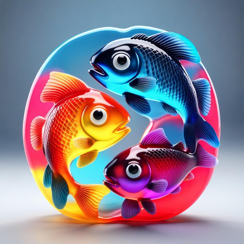 Yin Yang Fish Sculpture in Vibrant Gelatin Form