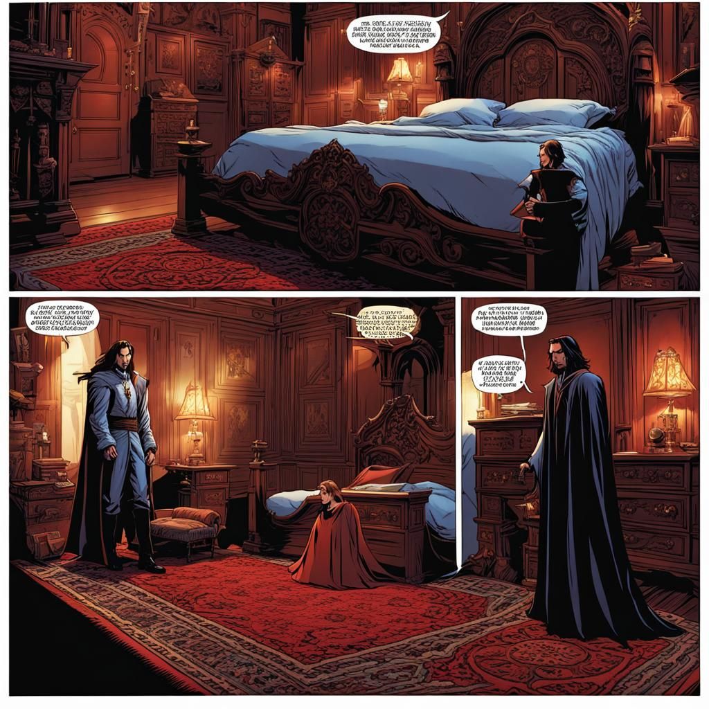 Romantic Inn Scene in a Comic Book Style with Dracula and Li...