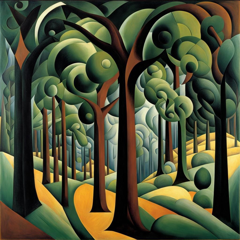 Distorted Trees in a Dreamlike Cubist Setting