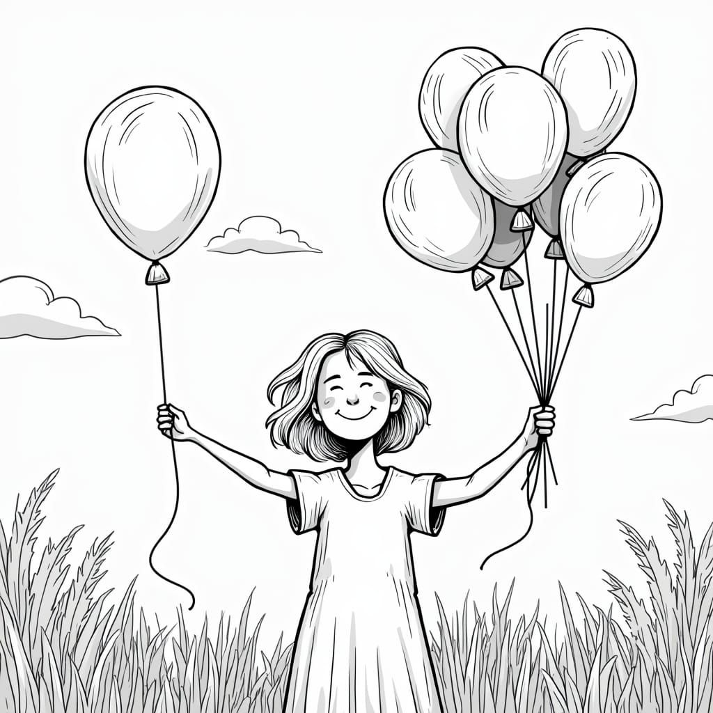 Serene Portrait with Balloons in a Gentle Natural Setting