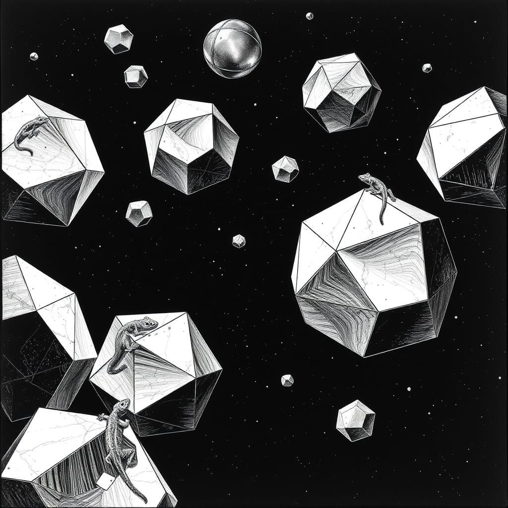 Escher-Inspired Geometric Solids in Deep Space