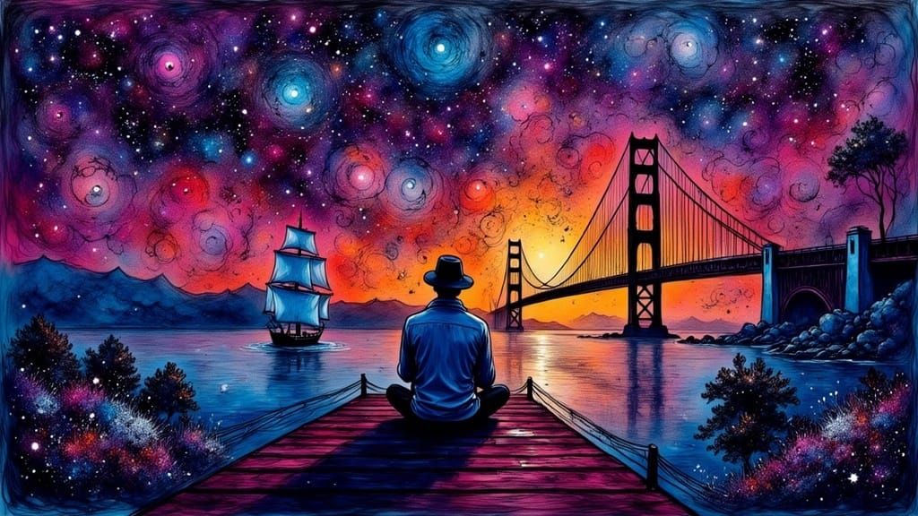 Futuristic Organicism: Dockside Scene at Golden Gate Bridge