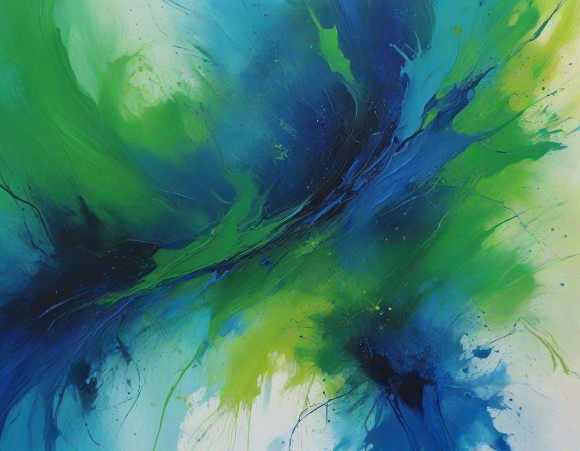 Abstract Ultraminimalist Painting in Green and Blue