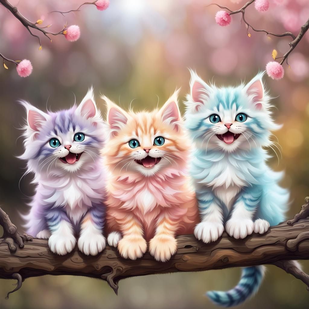 Charming Kitten Scene in Whimsical Illustration Style