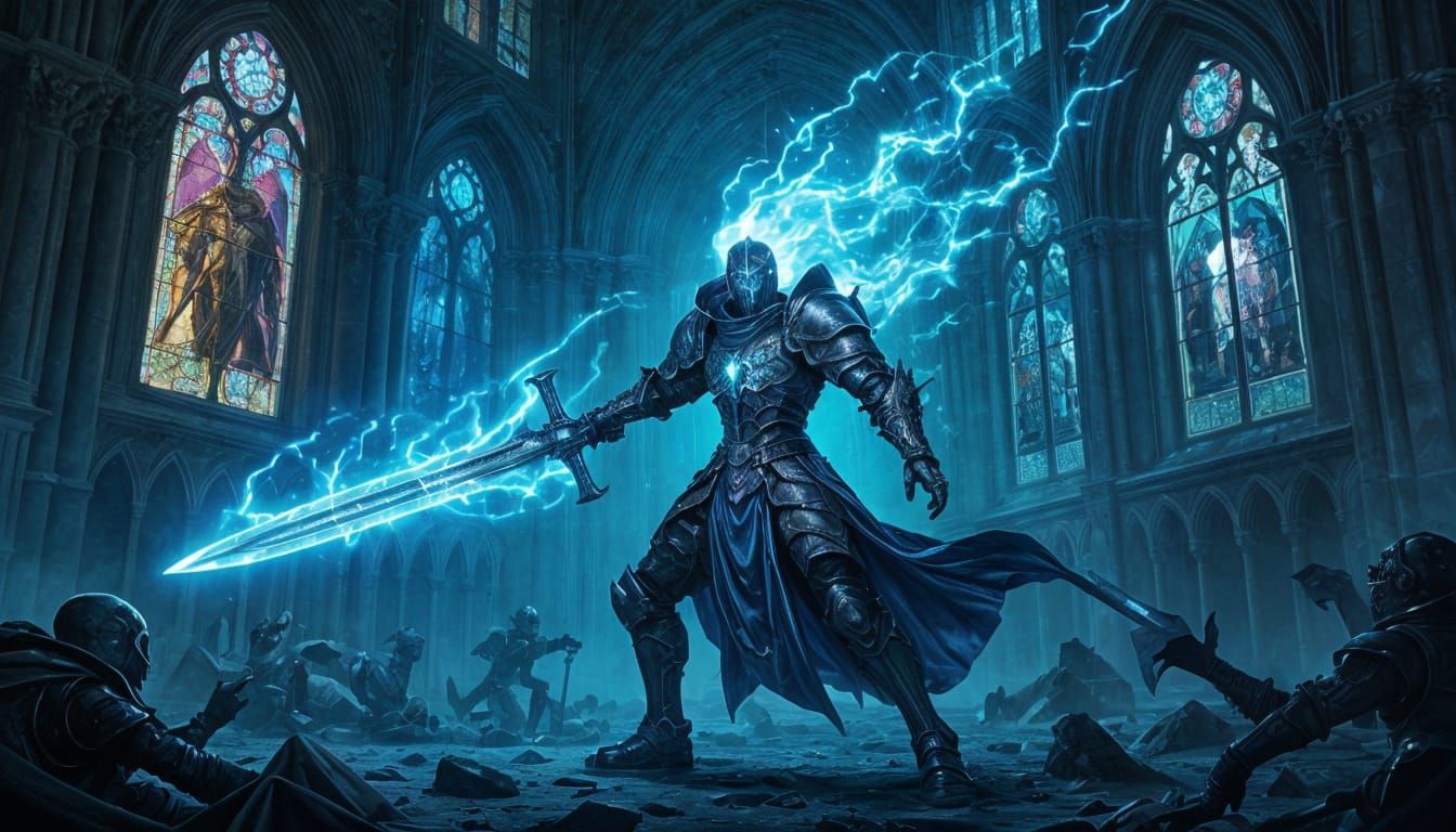 Spectral Knight in Ruined Cathedral