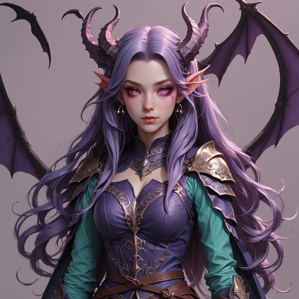 Elegant Tiefling Woman in Teal Medieval Attire