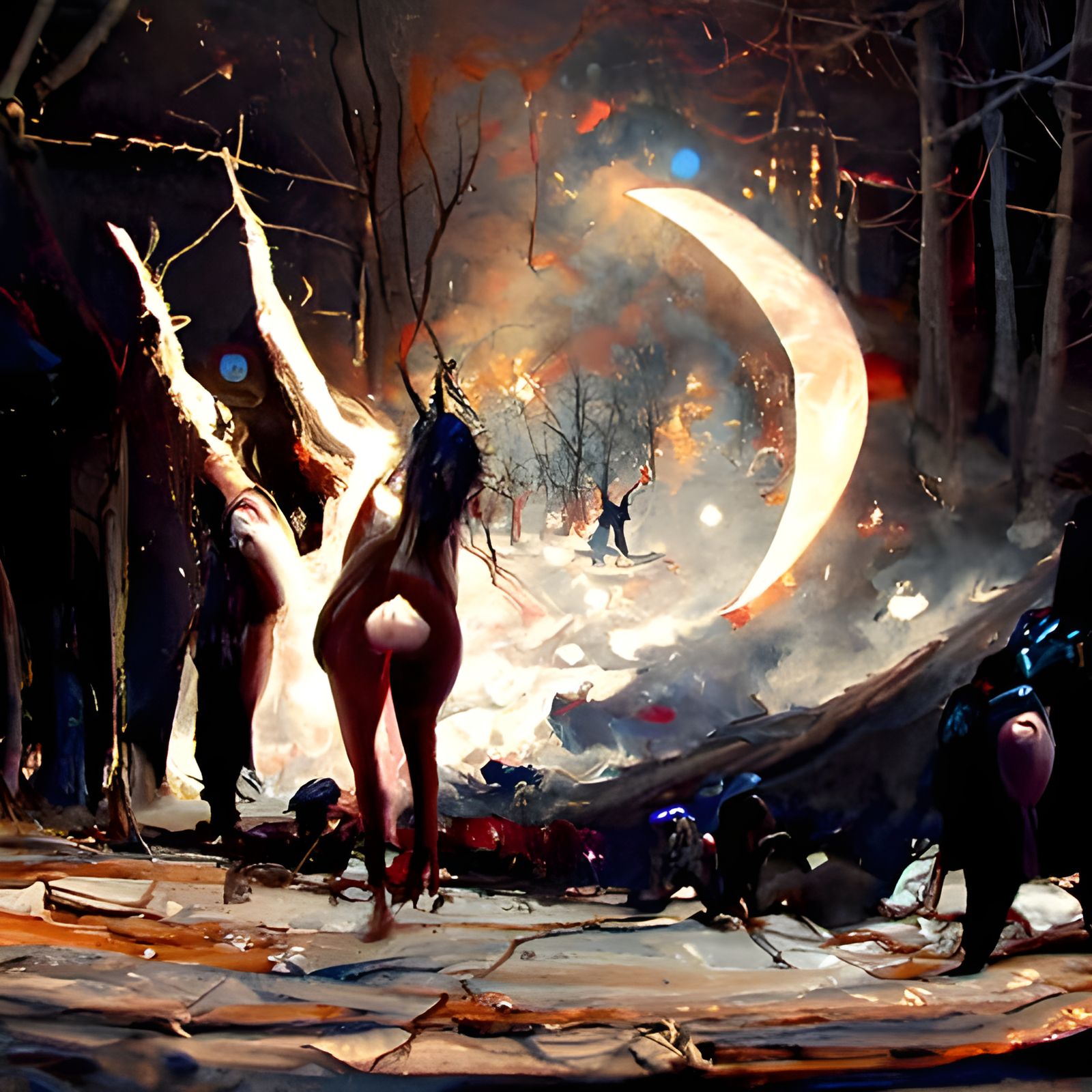 Witches Gather Under a Sinister Crescent Moon