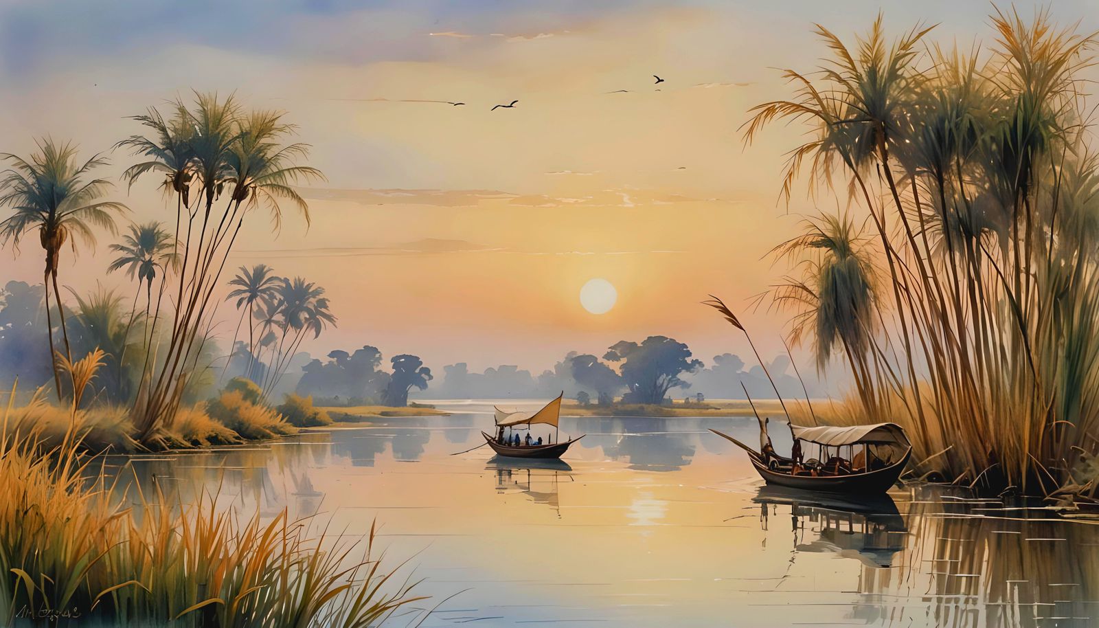 Egyptian Dhow on the Serene Nile at Dawn