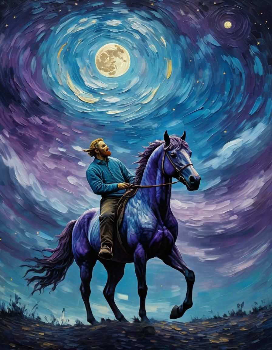 Starry Night Centaur in Expressive Oil Painting