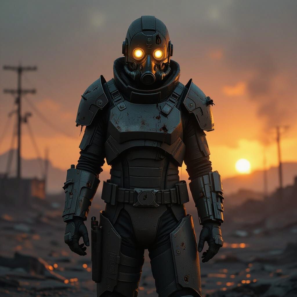 Wasteland Survivor with Glowing Eyes in Dystopian Style