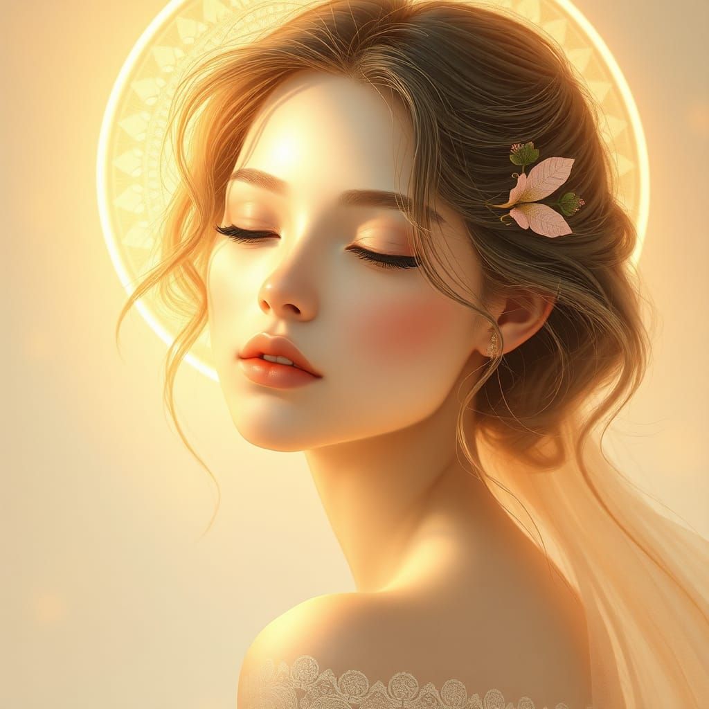Ethereal Porcelain Goddess in Golden Glow