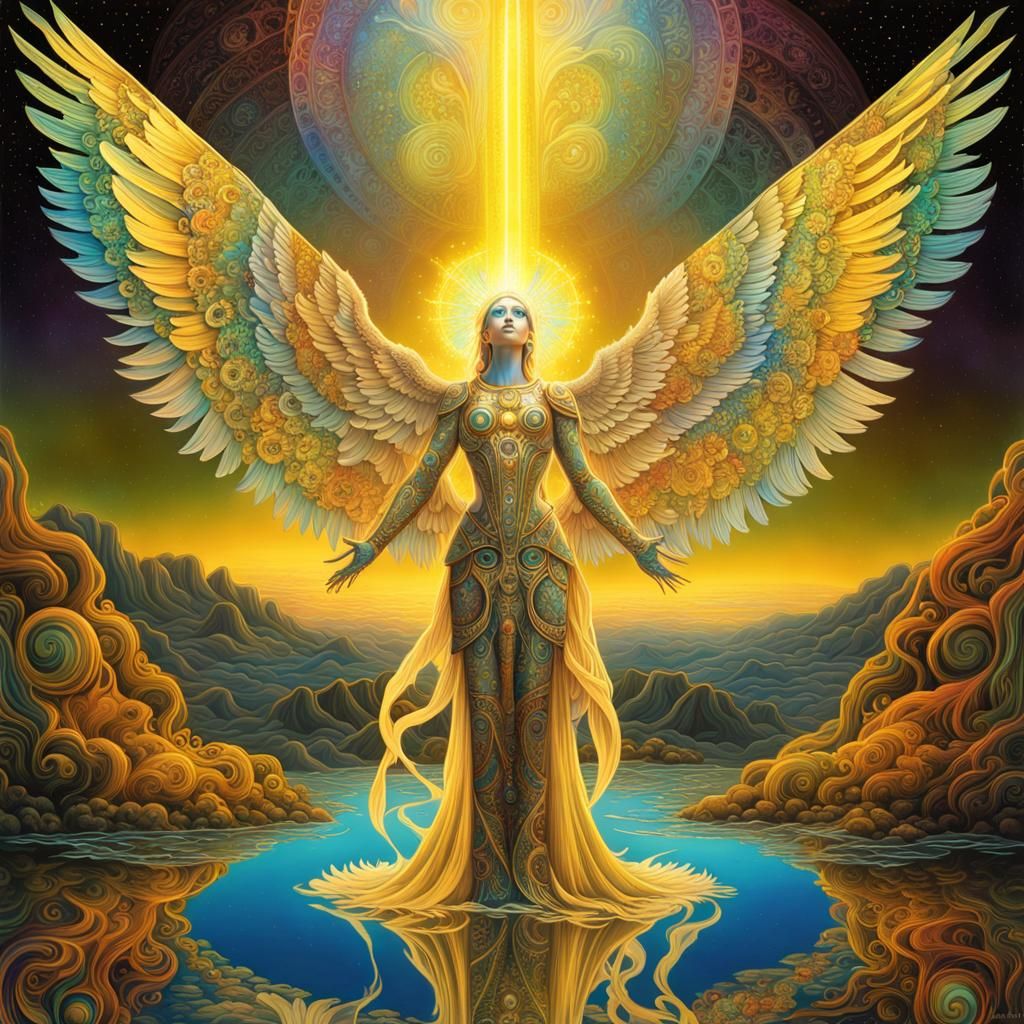 Cyborg Angel in Vibrant, Iridescent Glory