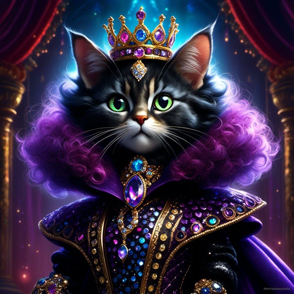 Stunning Big Eyed Cat Queen in Vibrant Digital Art