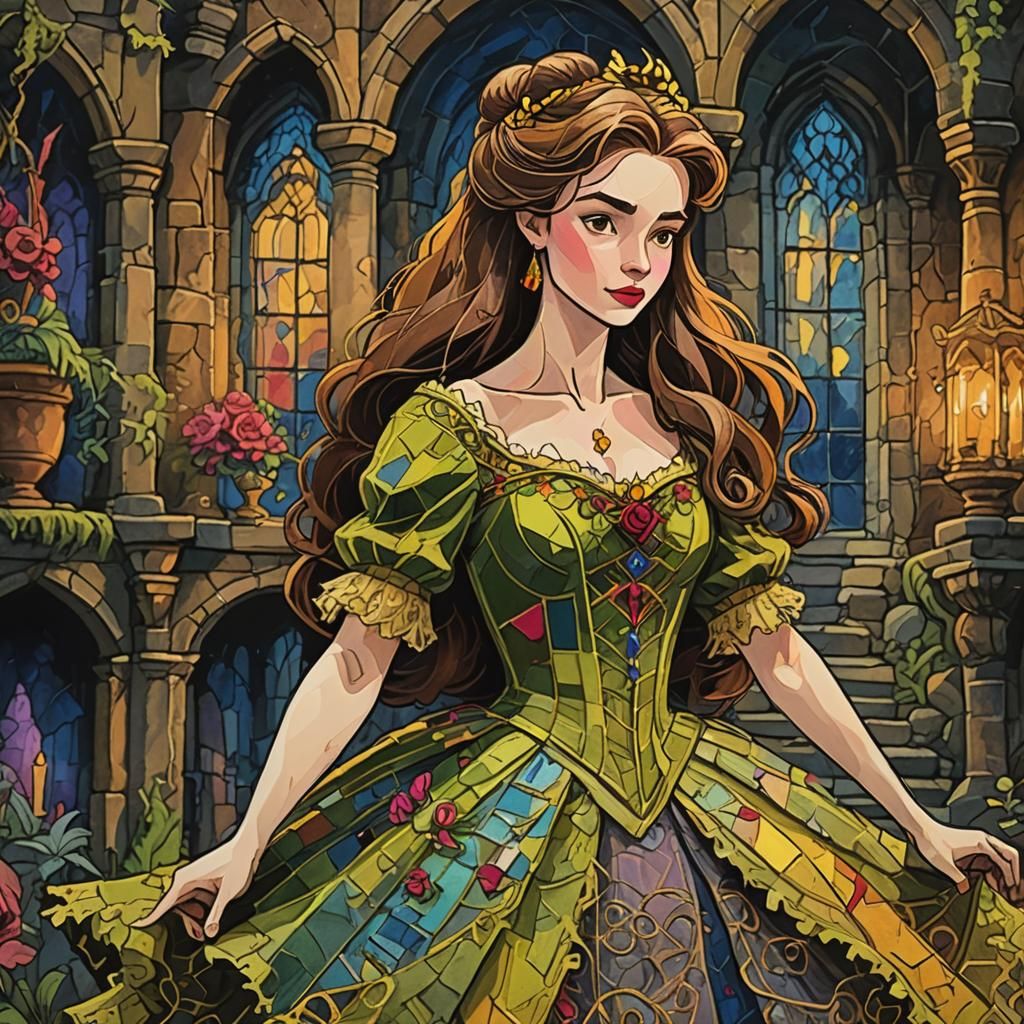 Romantic Castle Dance in Whimsical Expressionist Style