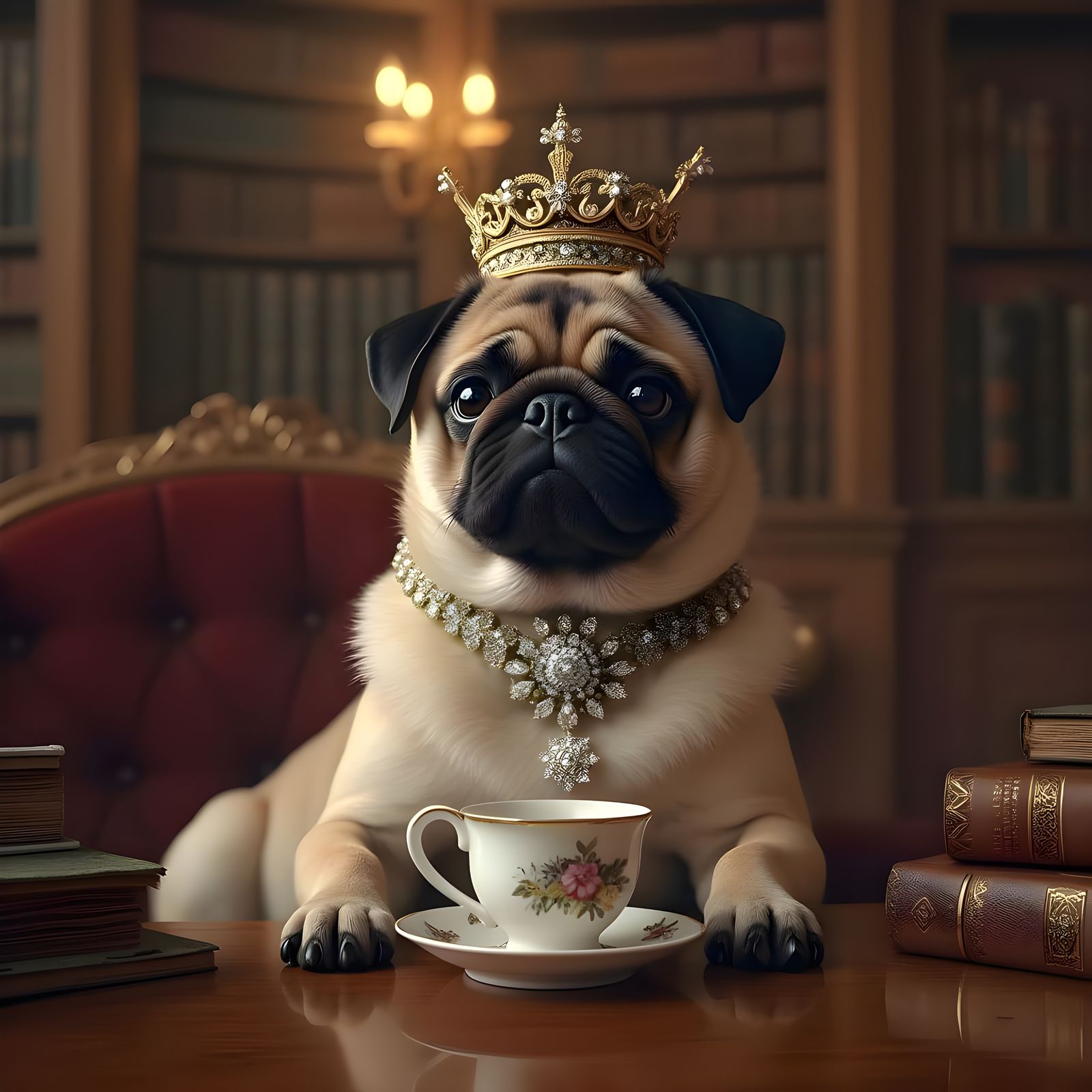Regal Pug in Elegant Oil Painting