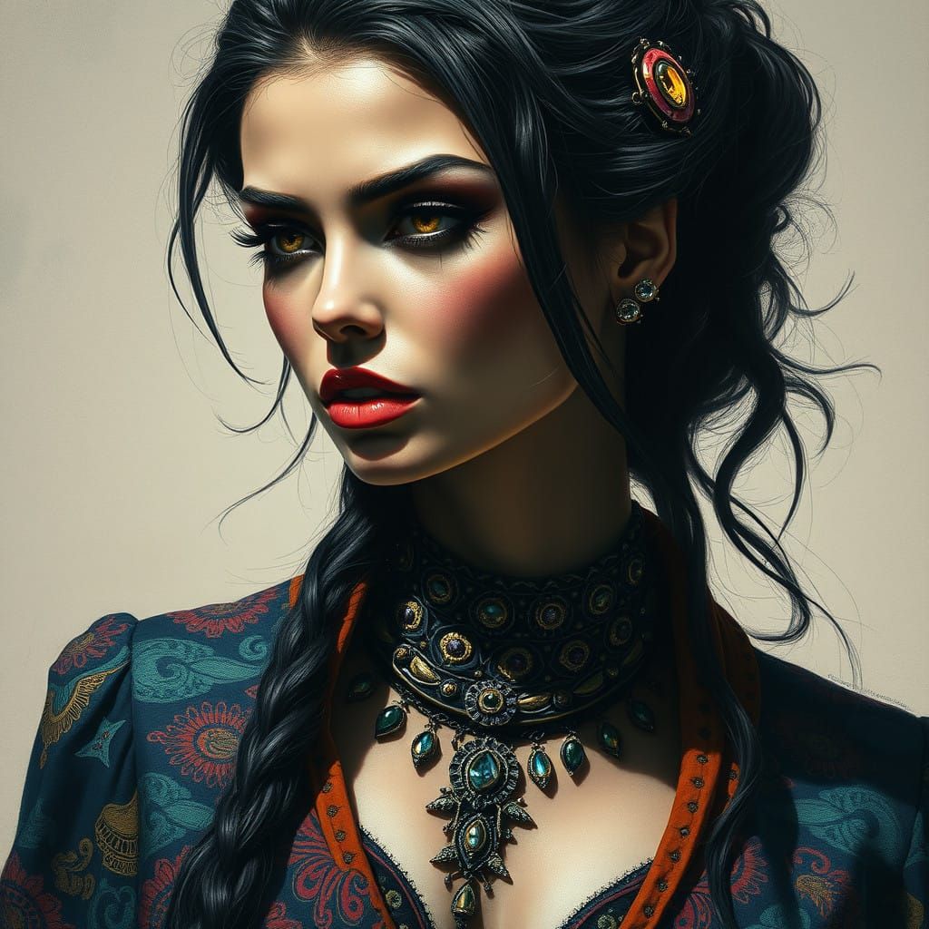 Hyperrealistic Portrait in Charcoal with Elaborate, Futurist...