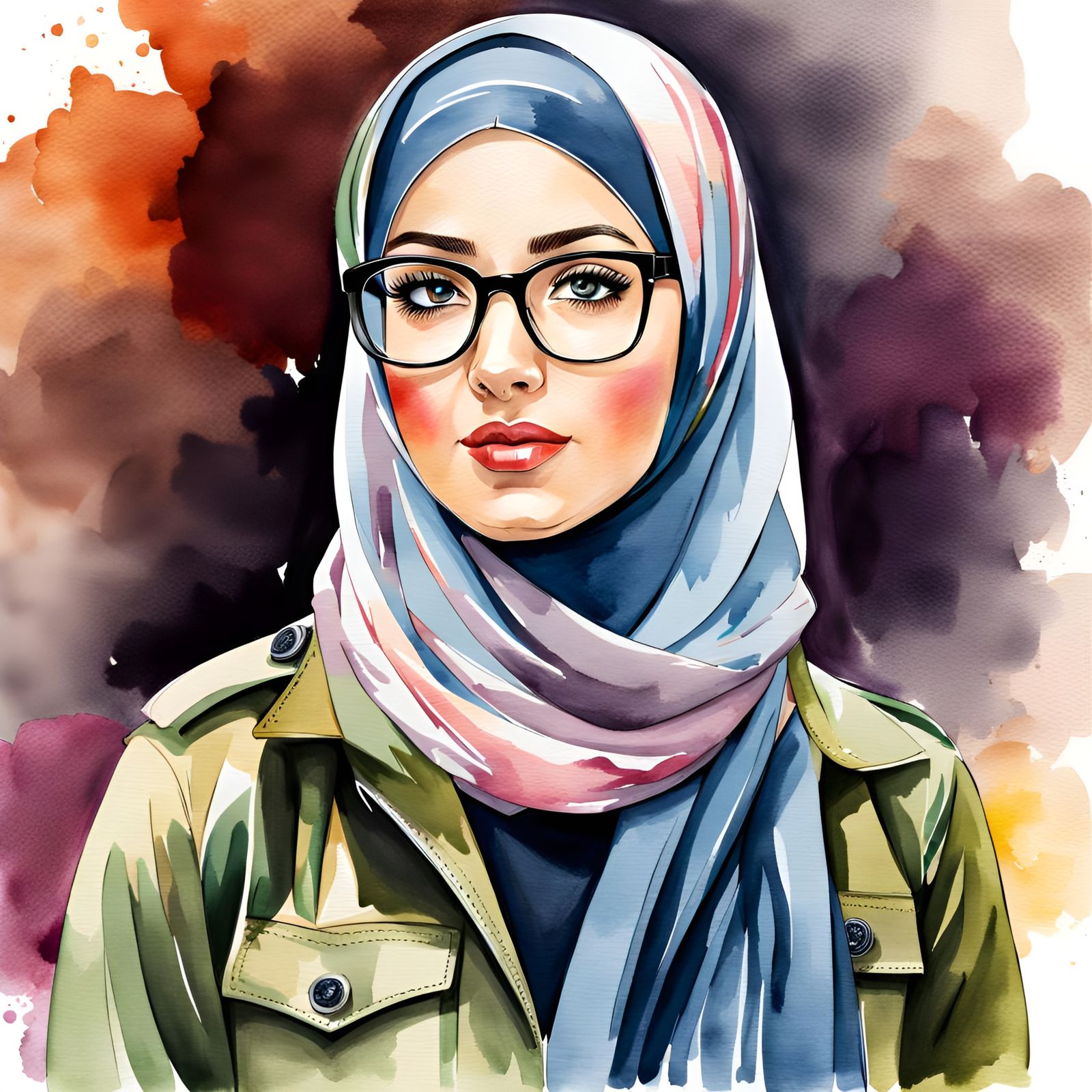 Elegant Hijabi Student in Watercolor