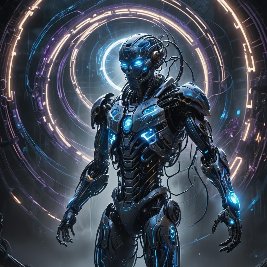 Biomechanical Dreamscapes in Electric Blue and Purple Hues