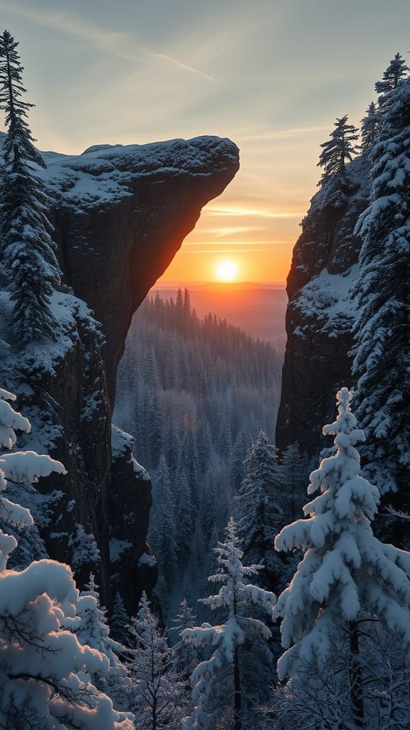 Winter Sunset Over the Abyss in Minimalist Photography Style