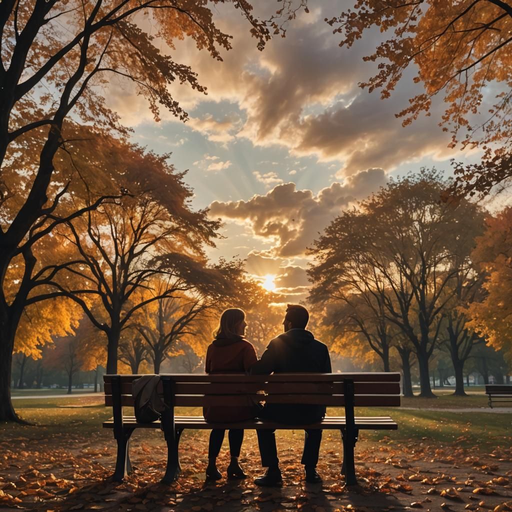 Love Eternal Sunset Amidst Autumn's Falling Leaves