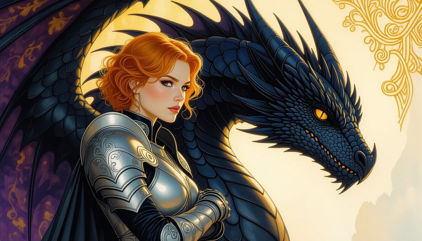 Dragon Rider in Watercolor Dark Fantasy Style