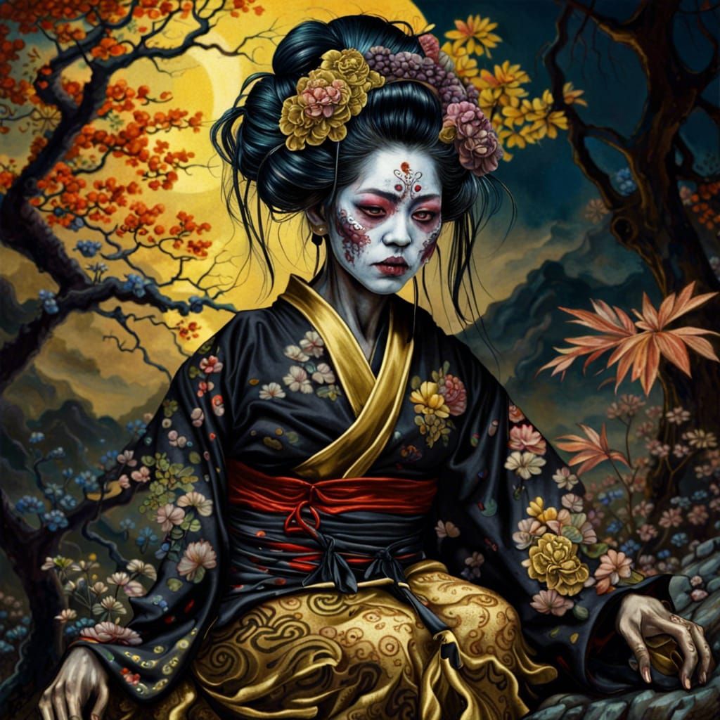 Cyberpunk Zombie Geisha in Nature