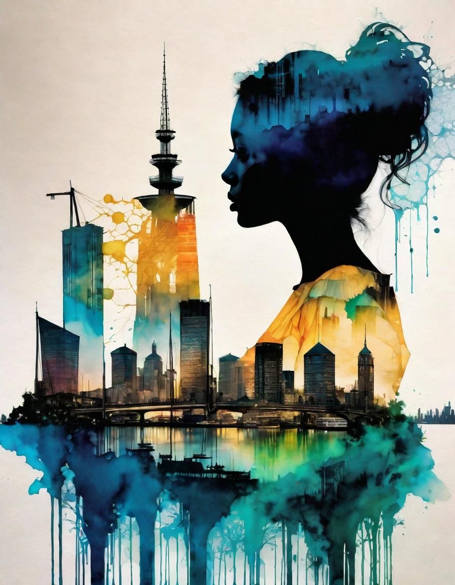 Rotterdam / Silhouette double exposure (Dreamshaper XL Alpha)