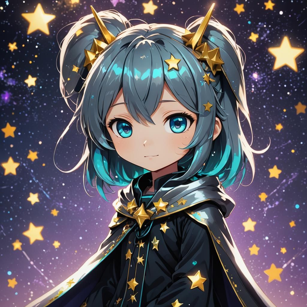 Vibrant Chibi Hatsune Miku in Celestial Anime Style