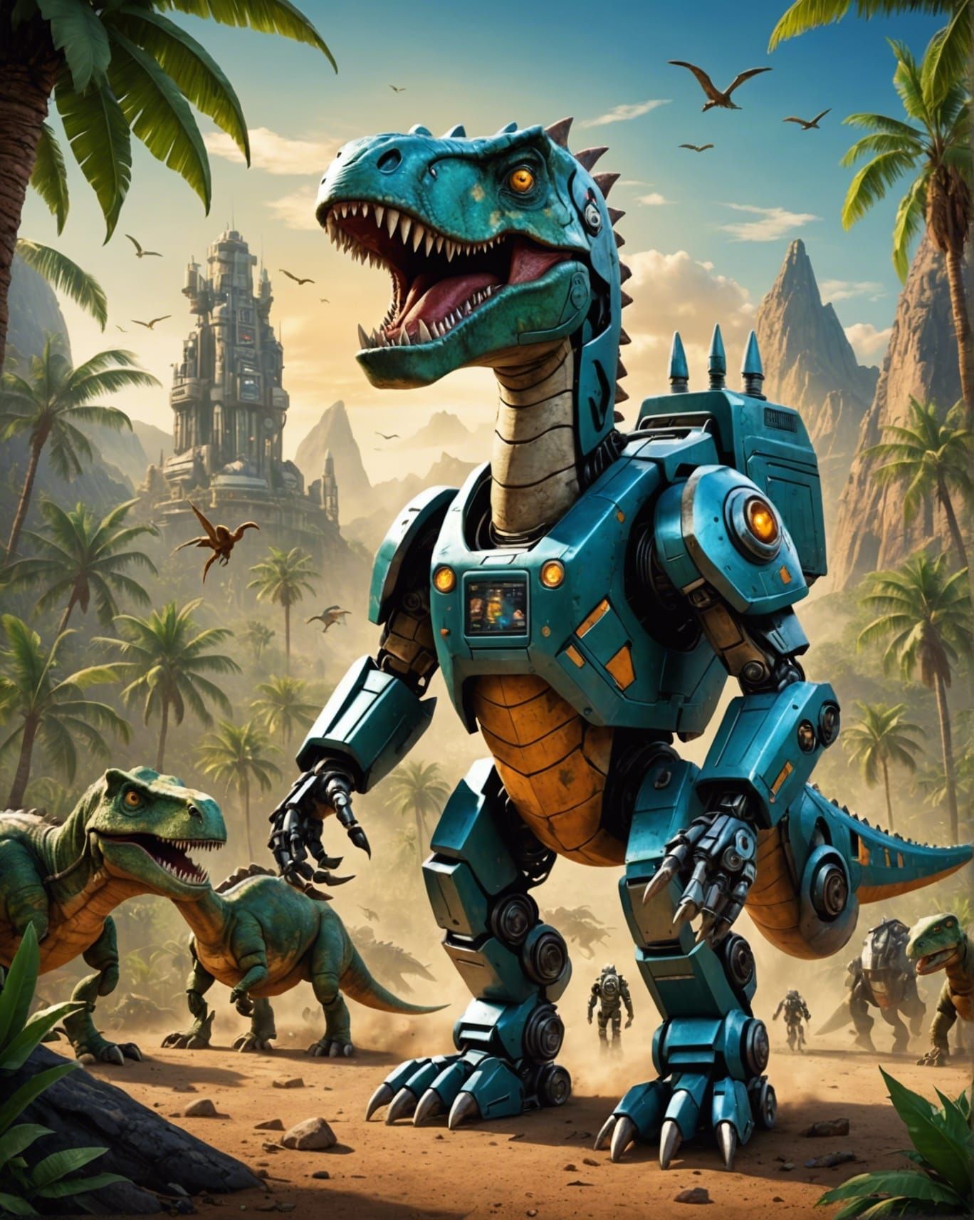 Robot Dinosaur Sci-Fi Movie Poster Art