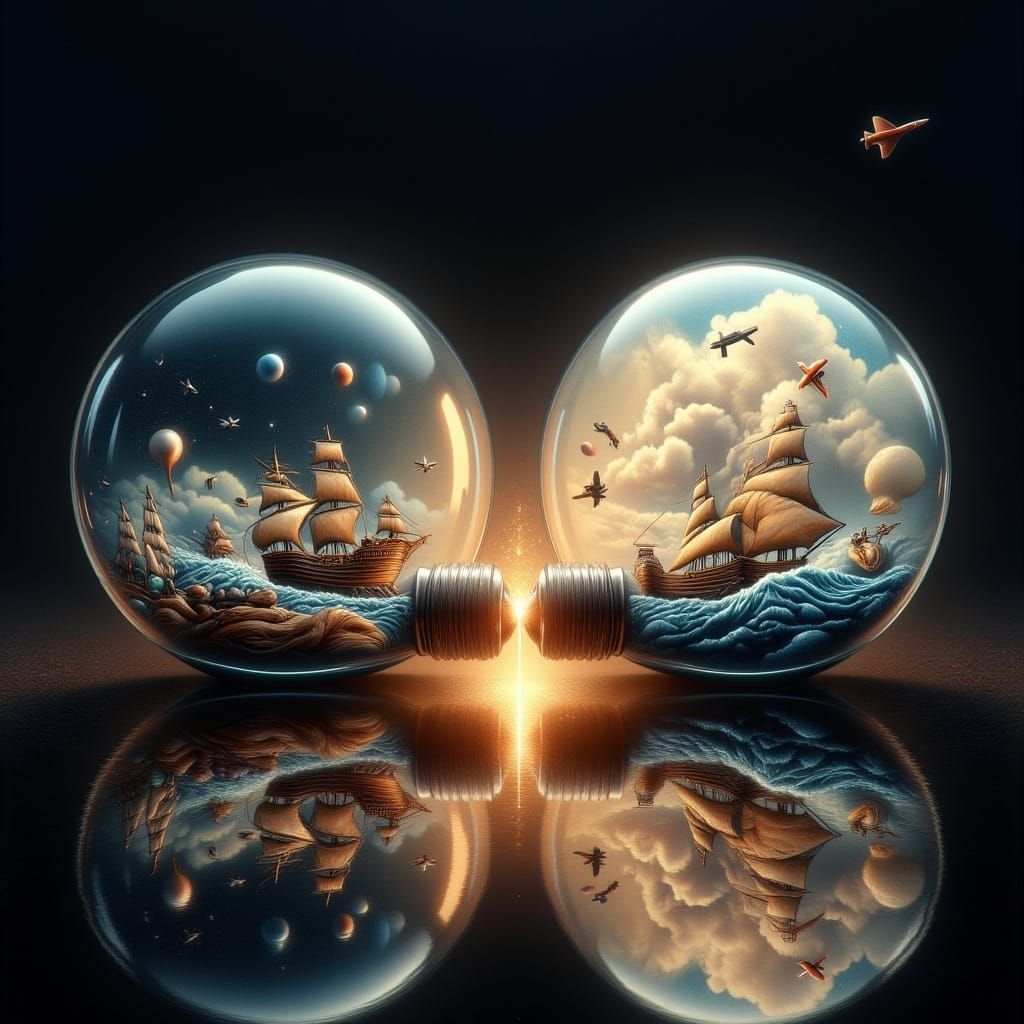 Surreal Light Bulbs: Ships and Aircraft in Glass