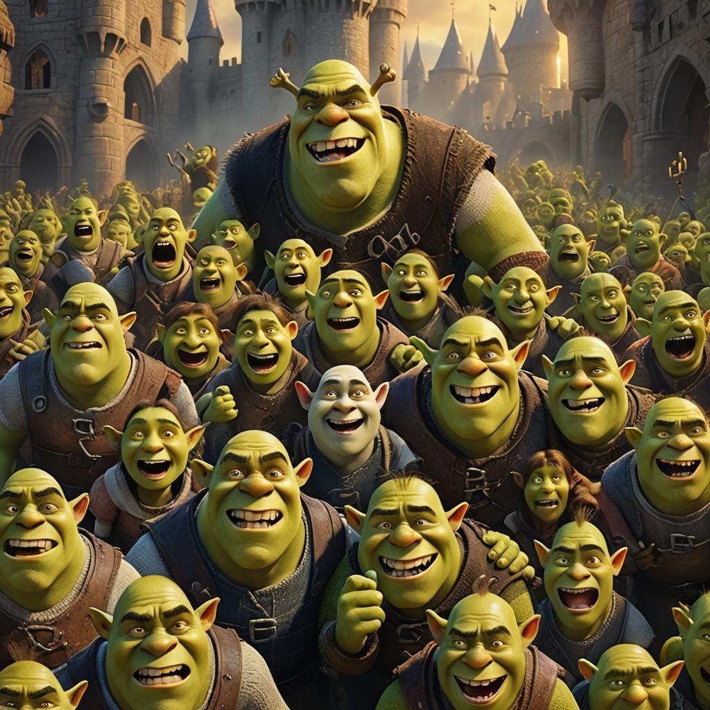 Shrek Growls in a Castle with Knights and Minions in Hyper-R...