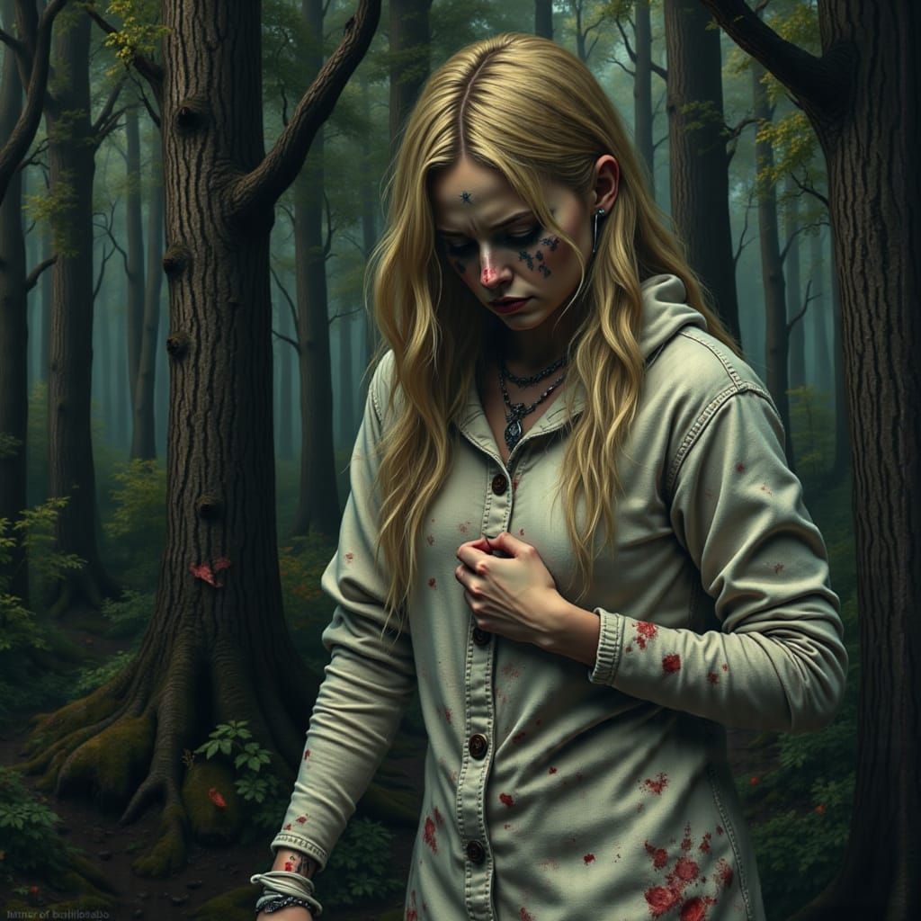 Horror Alice in Asylum, Realistic Close Up with Dramatic Lig...