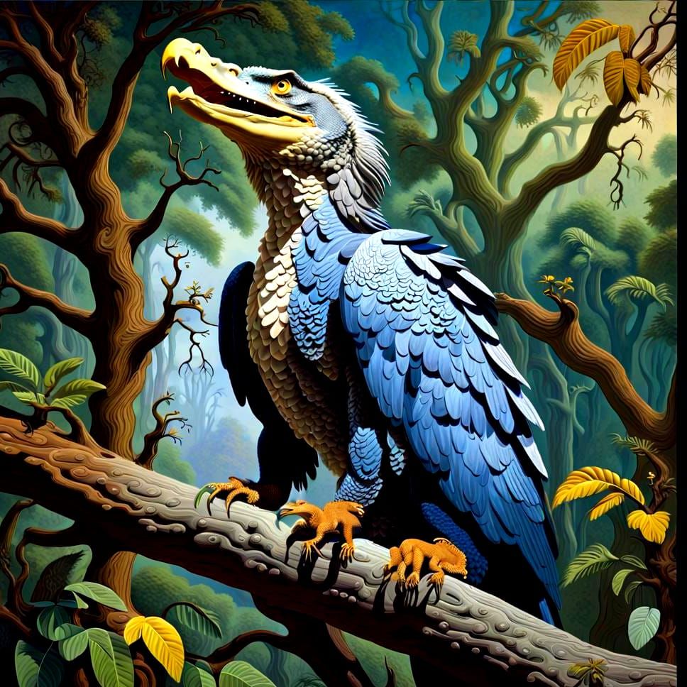 Photorealistic Eagle-Alligator Hybrid in Surrealist Style