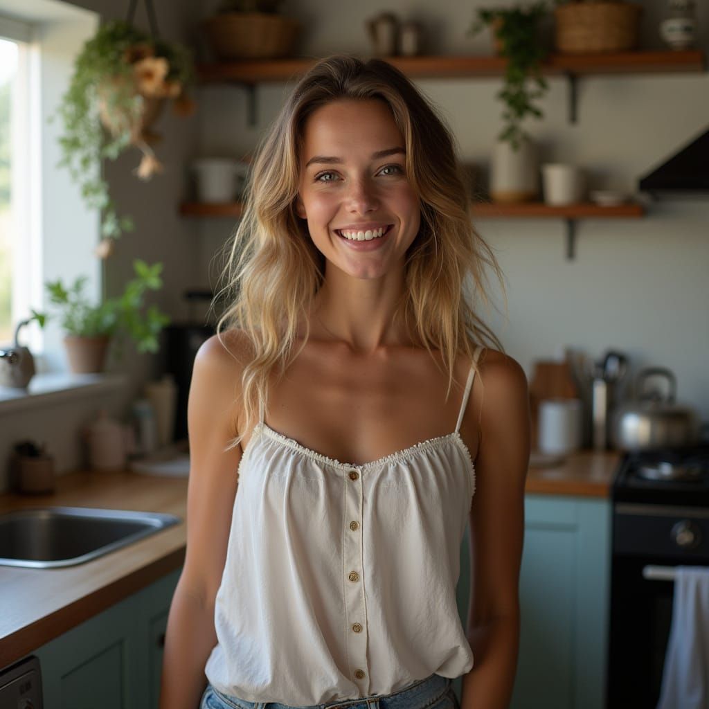 Swedish Woman in Kitchen, Warm and Inviting