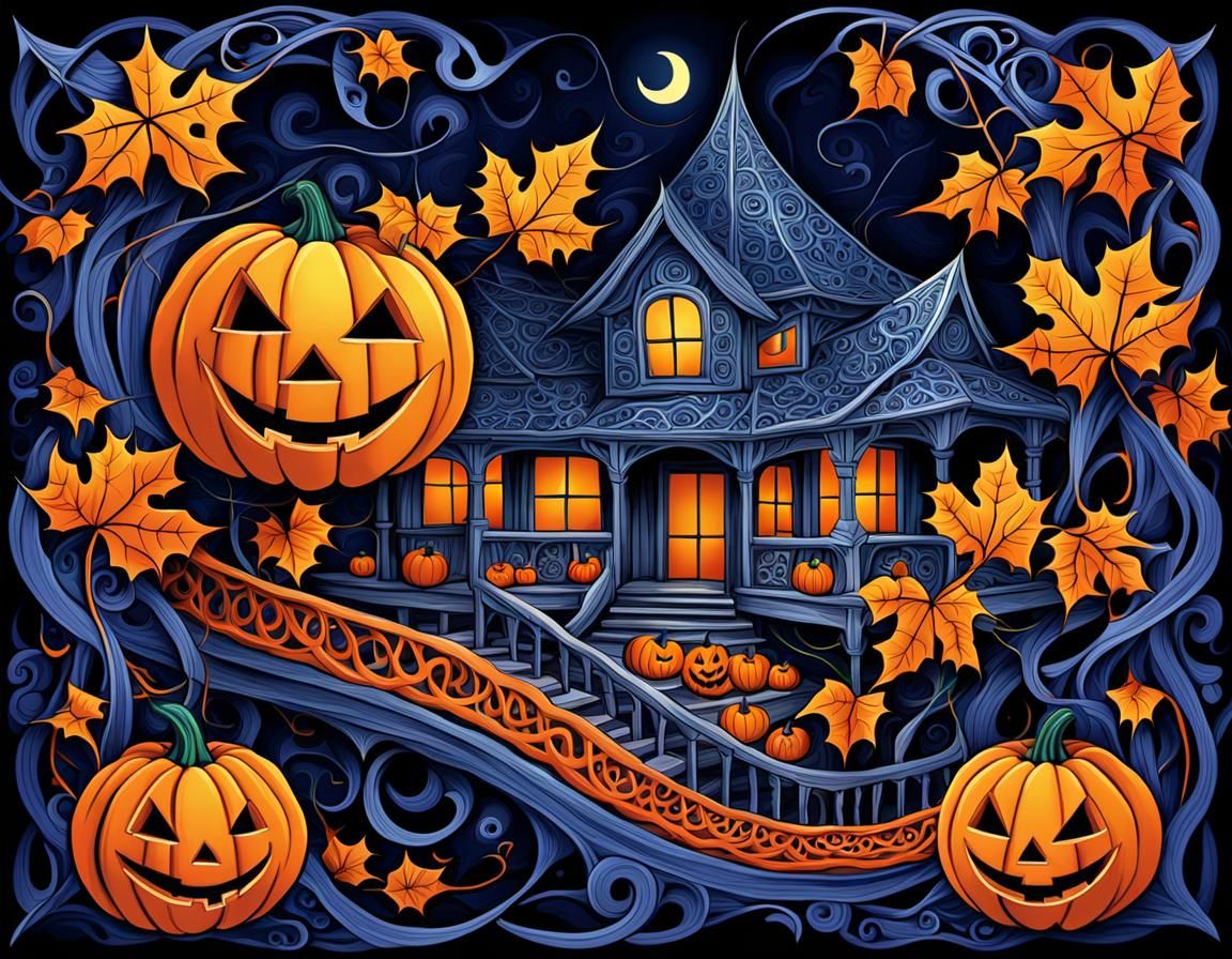 Vibrant Fractal Pumpkin in Escher-Inspired Impossible Geomet...