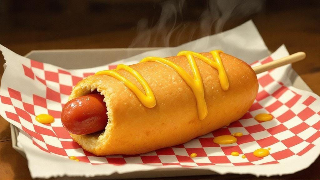 Whimsical Realism Corndog with Mustard Drizzle